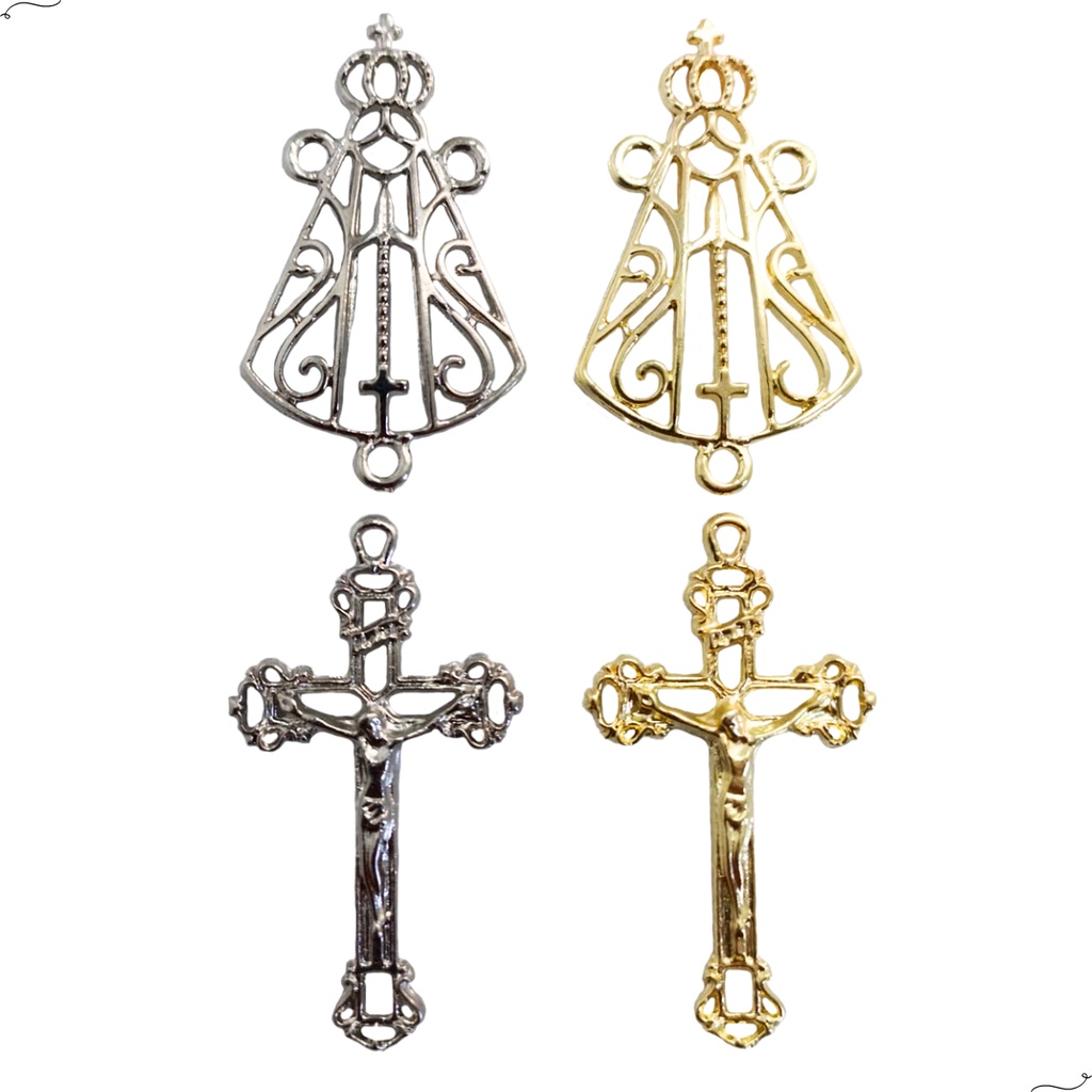20 Crucifixos 20 Entremeios Nossa Senhora Aparecida Prata e Dourado Para Terço em Oferta na Shopee