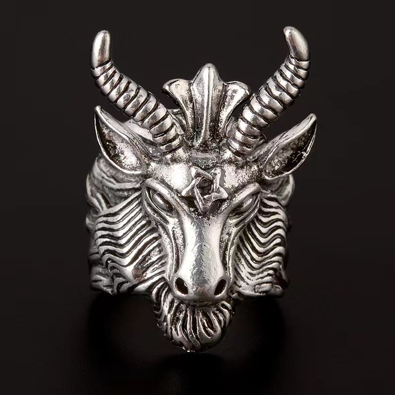 Hip-hop Cabeça De Cabra Satânica Pentagrama Anel Retro Anubis Dominativo Punk Personalidade Anéis Jóias Acessórios Para Festa