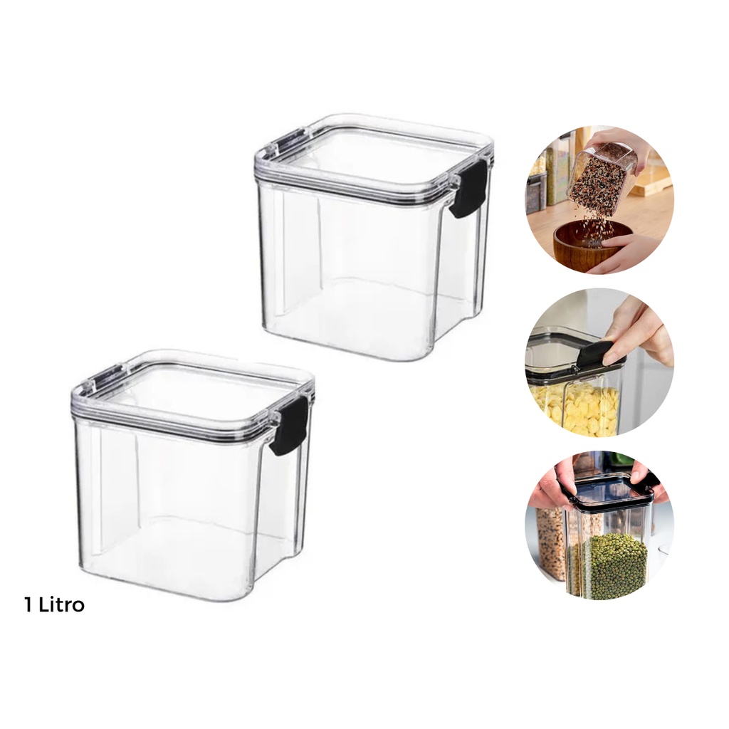 Kit 2 Potes Acrílico Herméticos Com Tampa e trava Cristal 950 L Mantimento Condimentos Organização Cozinha Geladeira em Oferta na Shopee