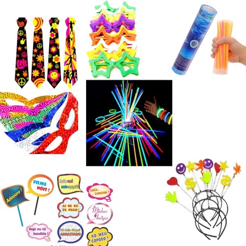 Kit Balada Adereços De Balada 80 Itens Divertidos Neon Acessórios Para 50 Convidados