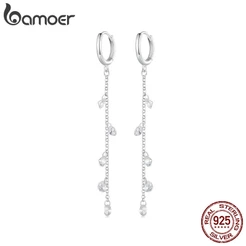 BAMOER 925 Sterling Silver Chain Tassel Brincos De Prata Design Simples Jóias De Moda Para Mulheres