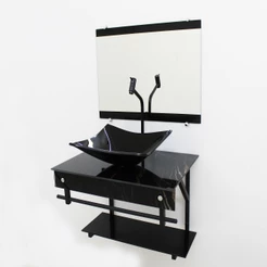 GABINETE DE VIDRO 60CM APX COM CUBA RETANGULAR MÁRMORE PRETO