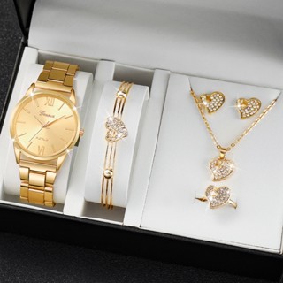 【 5PCS 】 New Relógio Diamante Feminino Com Três Olhos Design Pulseira De Aço Amor Sem Caixa
