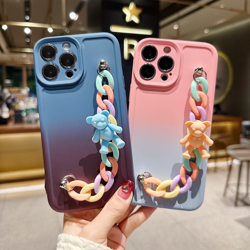 Caixa TPU Samsung Galaxy Xiaomi POCO X5 Pro M3 X3 NFC Fashion Rainbow Bear Bracelet Pulseira Gradiente Capa Protetora De Silicone Macia À Prova De Choque