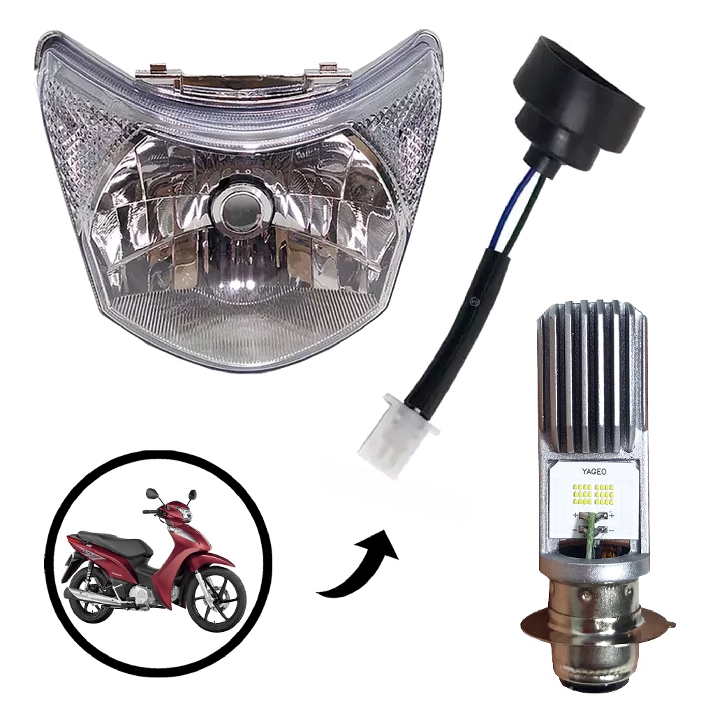 Bloco Ótico + Led Farol M5 Soquete Biz 125 2011 Até 2017 em Oferta na Shopee