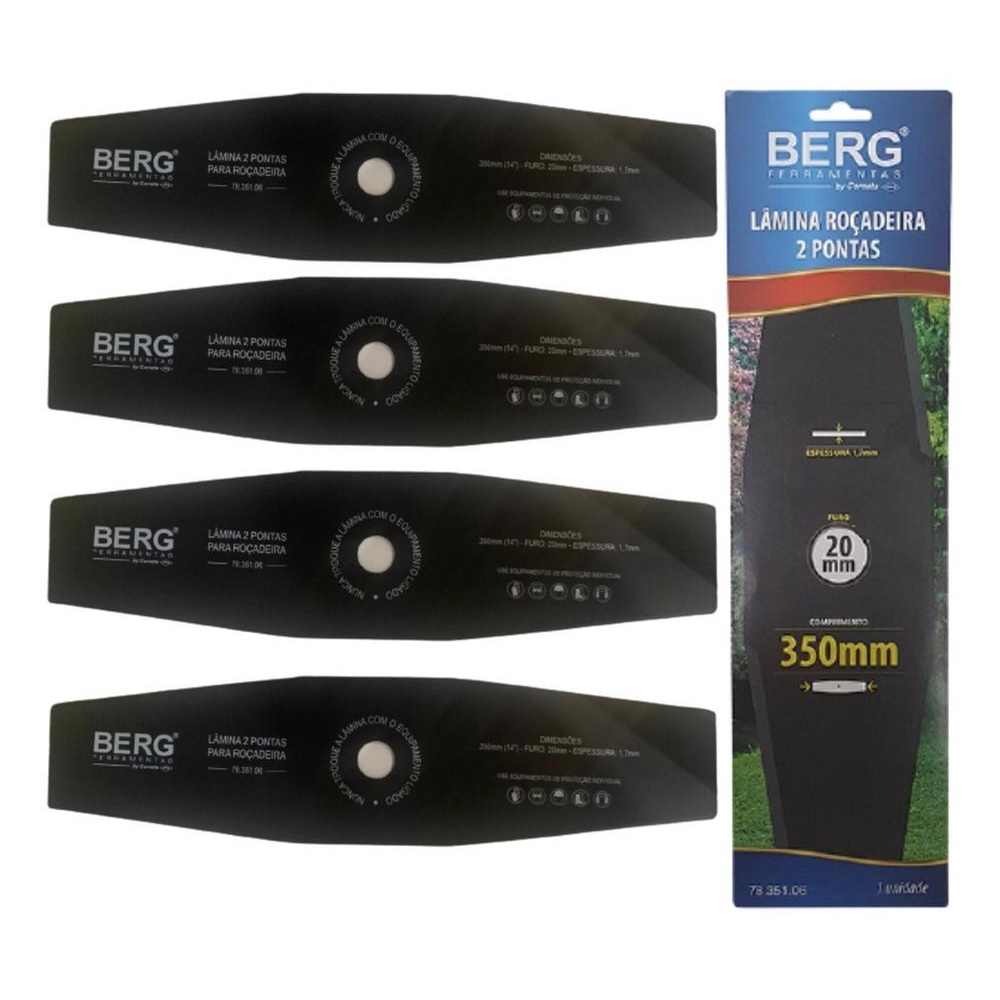 5 Lâminas Roçadeira 2 Pontas 350mm Furo 20mm Berg em Oferta na Shopee