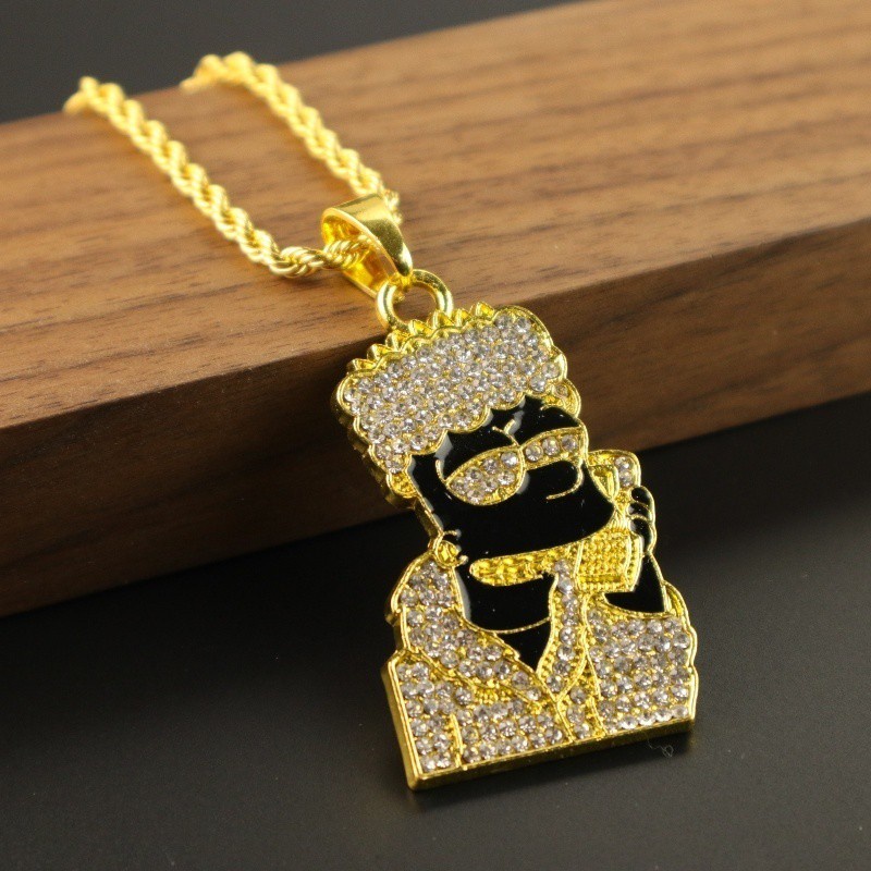 Colar Banhado a Ouro 24k Pingente De Zircônia Dourada Colar Hip-Hop óculos De Sol Masculinos Rap Punk