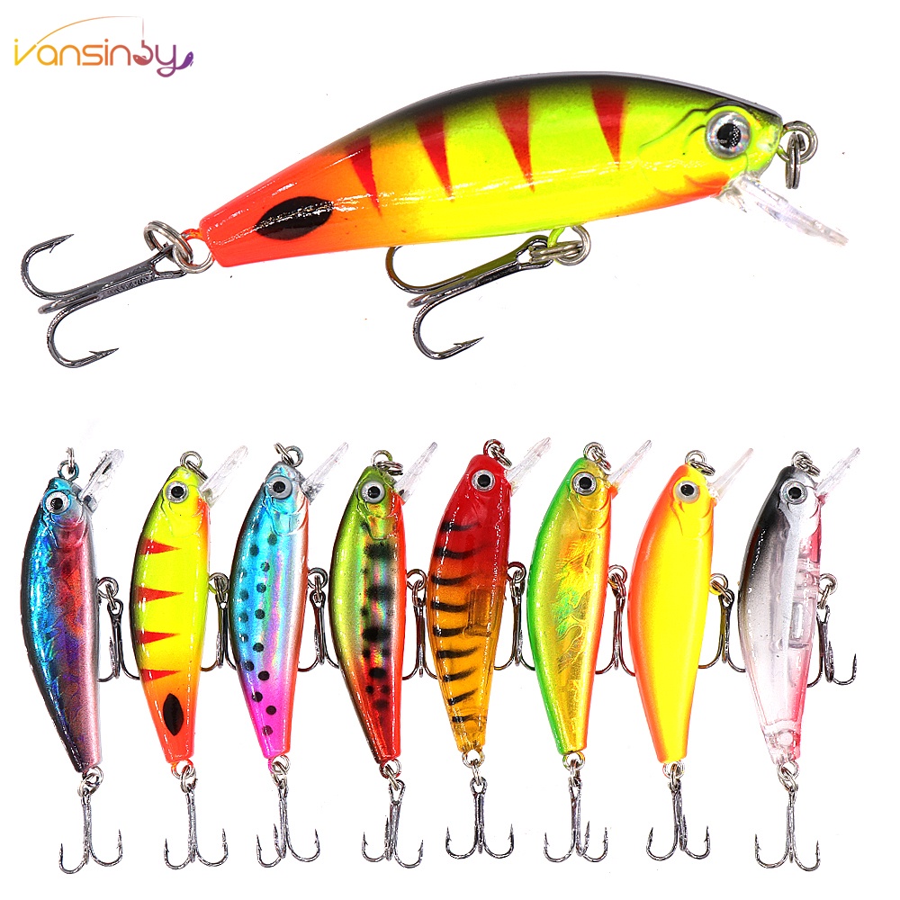Isca De Pesca Minnow 6.7g/5.5cm Afundamento Lento Água De Longo Atrair Dura 3D Olhos De Minneve Trolling Laser Plástica Buzz Lure Com 2 Anzóis Trible Hook