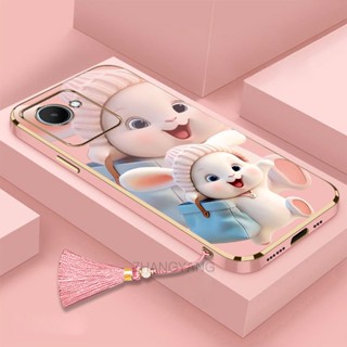 Caixa De Silicone Para Telefone Realme c30 c30s Cute Phantom Colorful Rabbit Plating Straight Edge Com Cordão Tassel