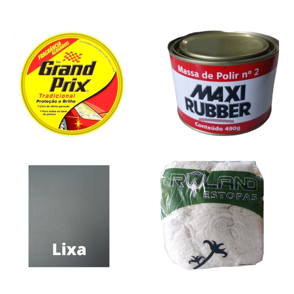 Kit Polimento Auto Massa N2 Tira Risco + Cera + Lixa Estopa