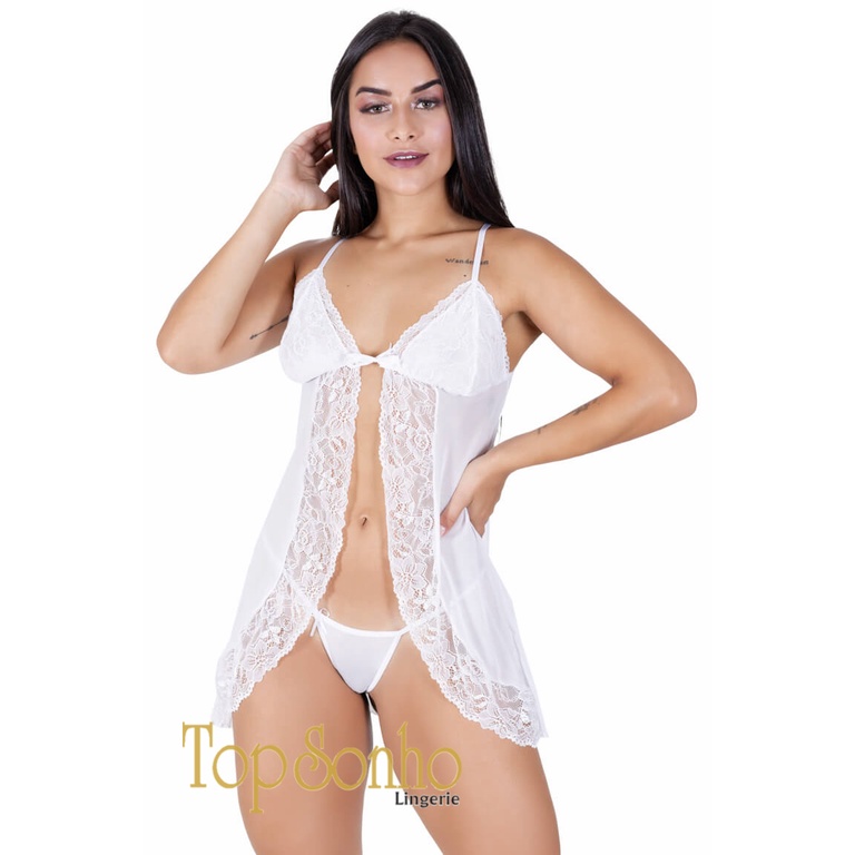 Camisola - Aberta de Tule com renda - Lingerie Sexy - com Calcinha