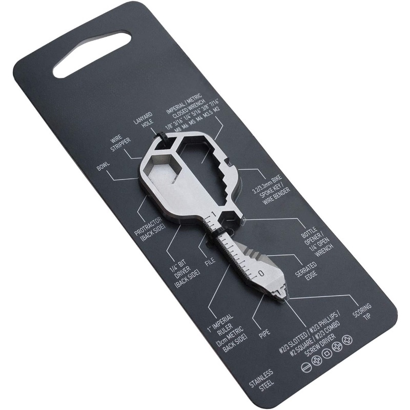 Multiferramenta | Chaveiro De Aço Inoxidável Ferramenta De Bolso Para Chaveiros Abridor De Garrafas Chave De Fenda Régua Documentos Chaves De Bicicleta TSA Friendly Groom