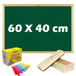 Lousa Quadro Verde 60x40cm Mold. Madeira + Apagador + Giz em Oferta na Shopee