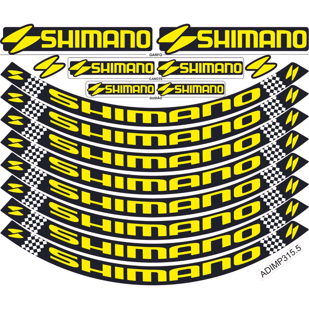 Adesivo Shimano roda garfo mesa bicicleta aro 26, 29 Amarelo