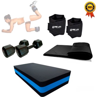 Kit Treino em casa - Step Em Eva + Colchonete + Caneleira 3 Kg + Halter 3kg em Oferta na Shopee