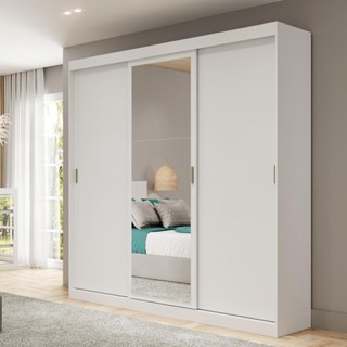 Guarda Roupa Casal 3 Portas de Correr com Espelho Branco Carraro