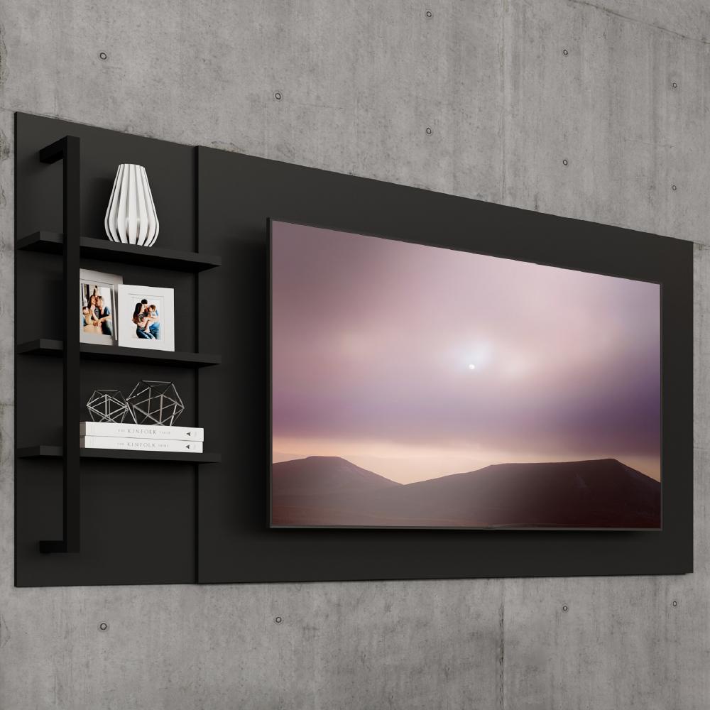 Painel Amazonas para TV até 50 Pol. Prateleiras Preto Fosco Carraro - Home & Living