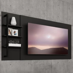 Painel Amazonas para TV até 50 Pol. Prateleiras Preto Fosco Carraro