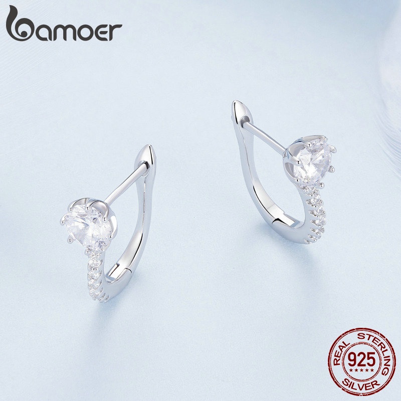 Detalhes do Bamoer 925 Prata Esterlina Octógono Simples Brincos De Luxo Leve Moda Jóias Para Mulheres BSE856