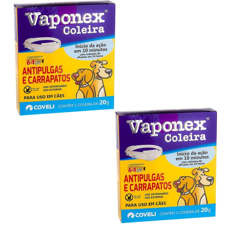 Kit 2 Unidades Coleira Antipulgas e Carrapatos Vaponex Para Cães 20g.