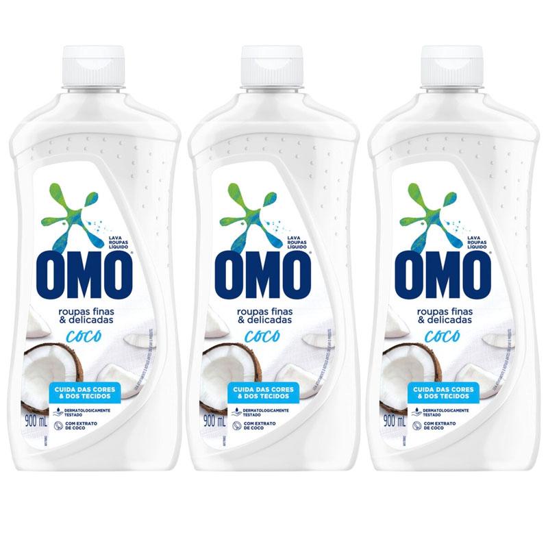 Kit 3 Lava-Roupas Líquido Omo Roupas Finas e Delicadas Coco 900ml - Home & Living