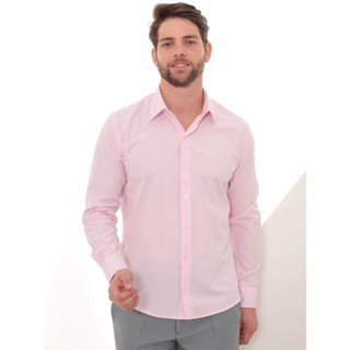 Camisa Social Manga Longa Slim Rosa