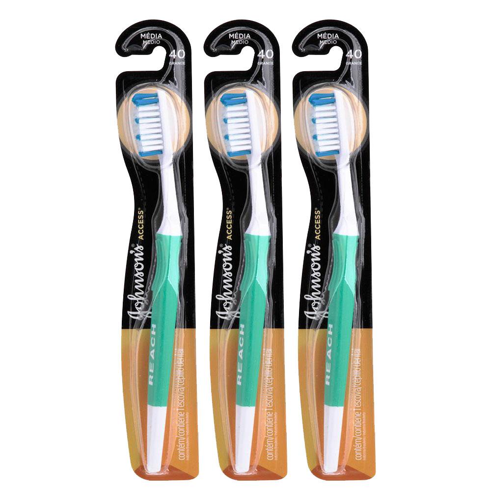 Kit com 3 Escova Dental Média Johnson's Reach Access 40 Grande
