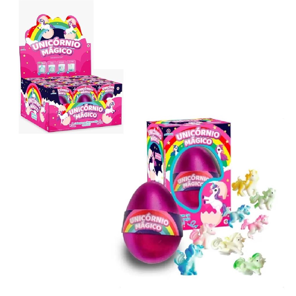 Kit 12 Ovo Surpresa Unicornio Polibrinq Cresce na Agua Distrikids