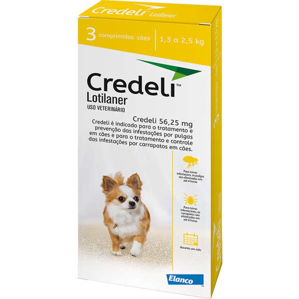 Credeli Elanco 56,25 mg para Cães de 1,3 até 2,5 Kg - 3 Comprimidos - Pets