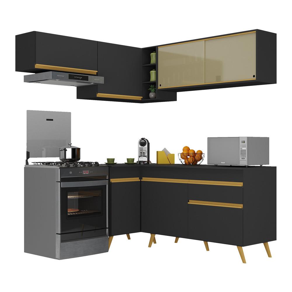 Cozinha Completa de Canto Veneza GB Multimóveis MP2059 com Armário e Balcão Preta - Home & Living