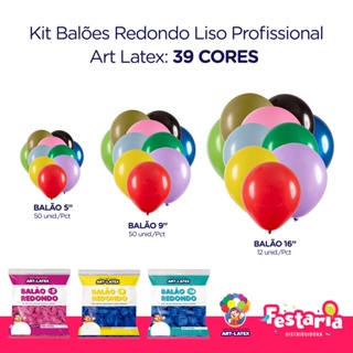 Kit 3 Pacotes Balões Bexigas Redondo Liso Profissional – 5" , 9" e 16" – Art Latex em Oferta na Shopee