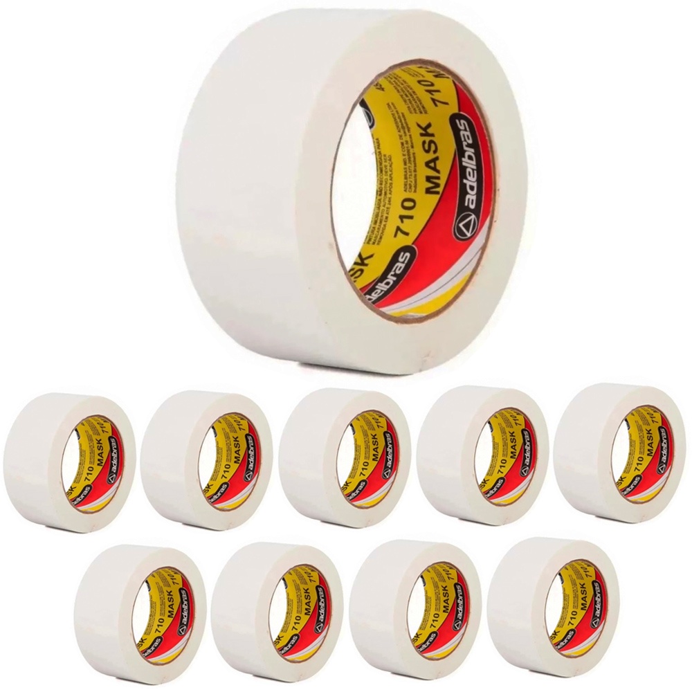 10 Rolos Fita Crepe Larga Adesiva Papel 48mm x 50 metros Adelbras