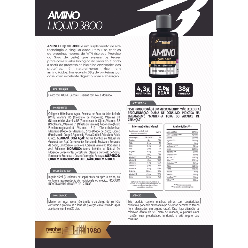 Detalhes do Kit 4x Amino Líquido Rápida Absorção 480ml Bodyaction