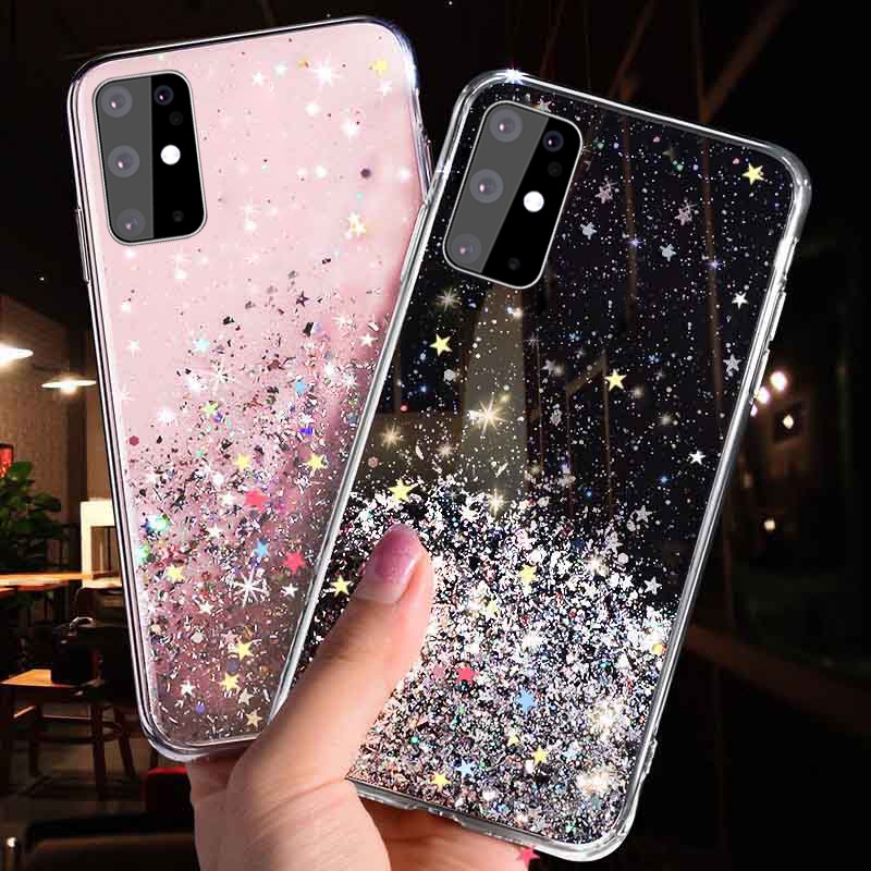 Capa Para Samsung Galaxy A54 A34 A33 A24 A23 A14 A13 A04 S E M23 M13 4G 5G Brilhante Estrela Glitter Transparente Flexível De Celular TPU