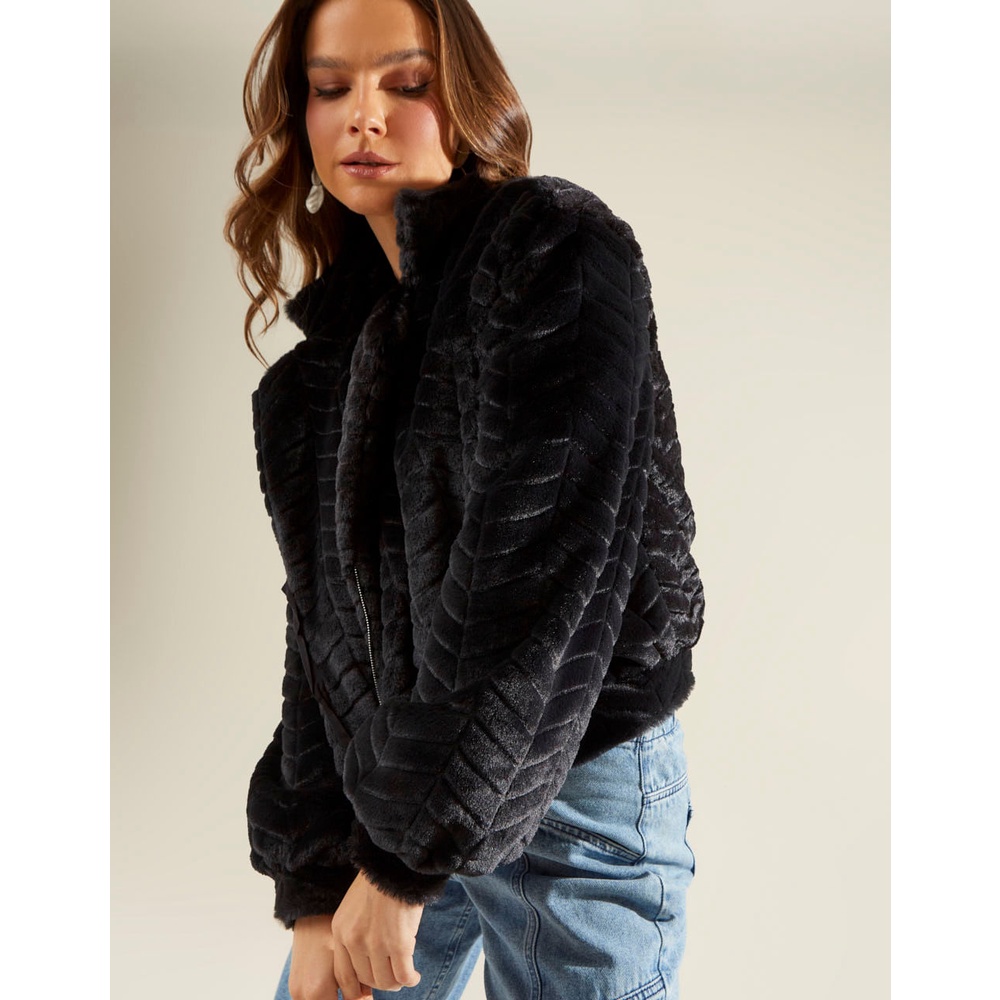 Casaco Zinzane Feminino Veludo Manga Bufante - Preto