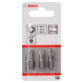 Jogo de Pontas para parafusar Bosch Pozidriv 25mm, 3 peças PZ1, PZ2, PZ3 Extra Hard em Oferta na Shopee