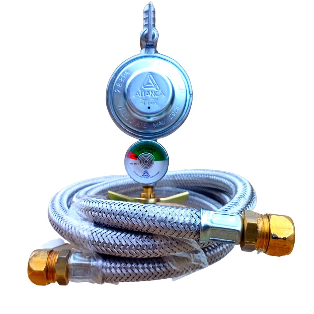 Regulador 504 visor Gas Aliança 2kg/h Mangueira dako 3,5 mts