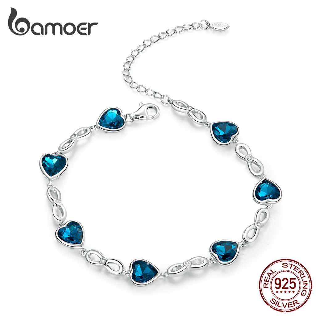 Pulseira Bamoer 925 Prata Brilhante Azul Coração Zircônio Jóias SCB163 em Oferta na Shopee