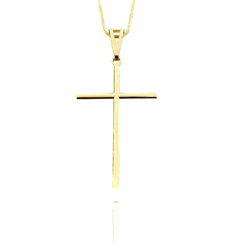 Pingente Moderno de Cruz Agulha Tamanho G 4,5cm 2,7cm Banhada a Ouro