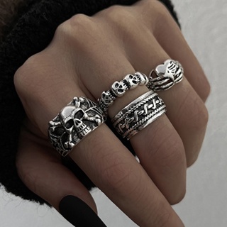 Conjunto De Anéis Geométricos De Jóias Hip Hop Vintage Skull Poker Heart Ring Para Mulheres Ocos Acessórios em Oferta na Shopee