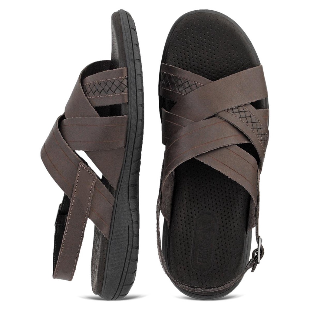 Detalhes do Sandália Masculina Café Claro Couro Legitimo Ferracini Lancer 1207B