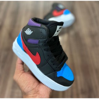 Tênis Infantil Jordan azul vermelho branco Unissex Feminino e Masculino Confortável Oferta