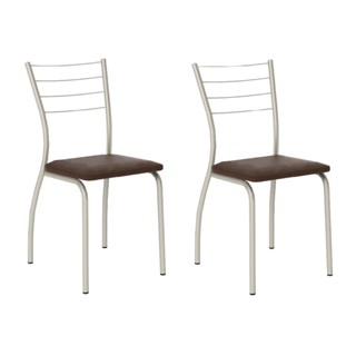 Conjunto 2 Cadeiras 1700 Tubo Prata Napa Marrom Escuro Carraro