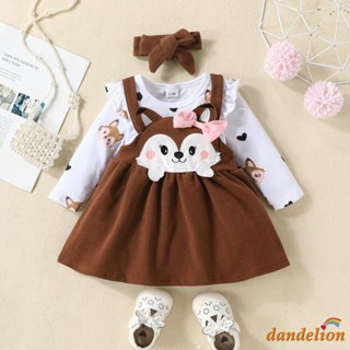 * * 0-18 Meses Conjunto De Roupas Para Meninas Bebês , Romper Ruffle De Manga Longa E Fox Print Suspender Saia Fita De Cabeça