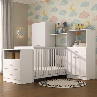 Quarto Infantil com Berço Cômoda Olívia Multimóveis Branco