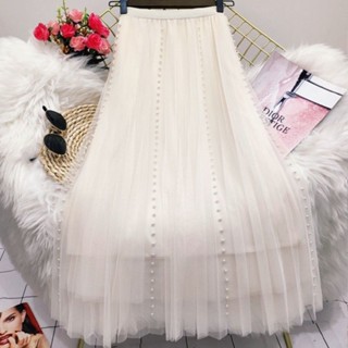 Nova saia de gaze estilo saia plissada saia feminina de cintura média saia de cintura alta saia de cintura fina Drape Long
