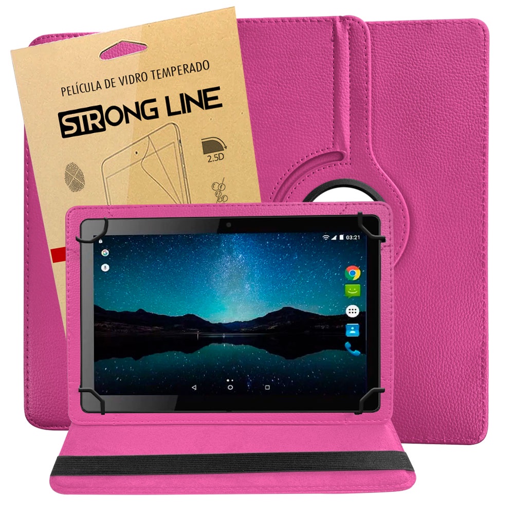 Capinha Capa Para Tablet Multilaser M10A M10 Case Giratória Anti Impacto Durável + Pelicula de Vidro