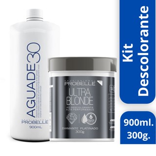 kit Pó Descolorante Platinado Ultra Blond 300g + Agua oxigenada cremosa 30 vol 900ml probelle
