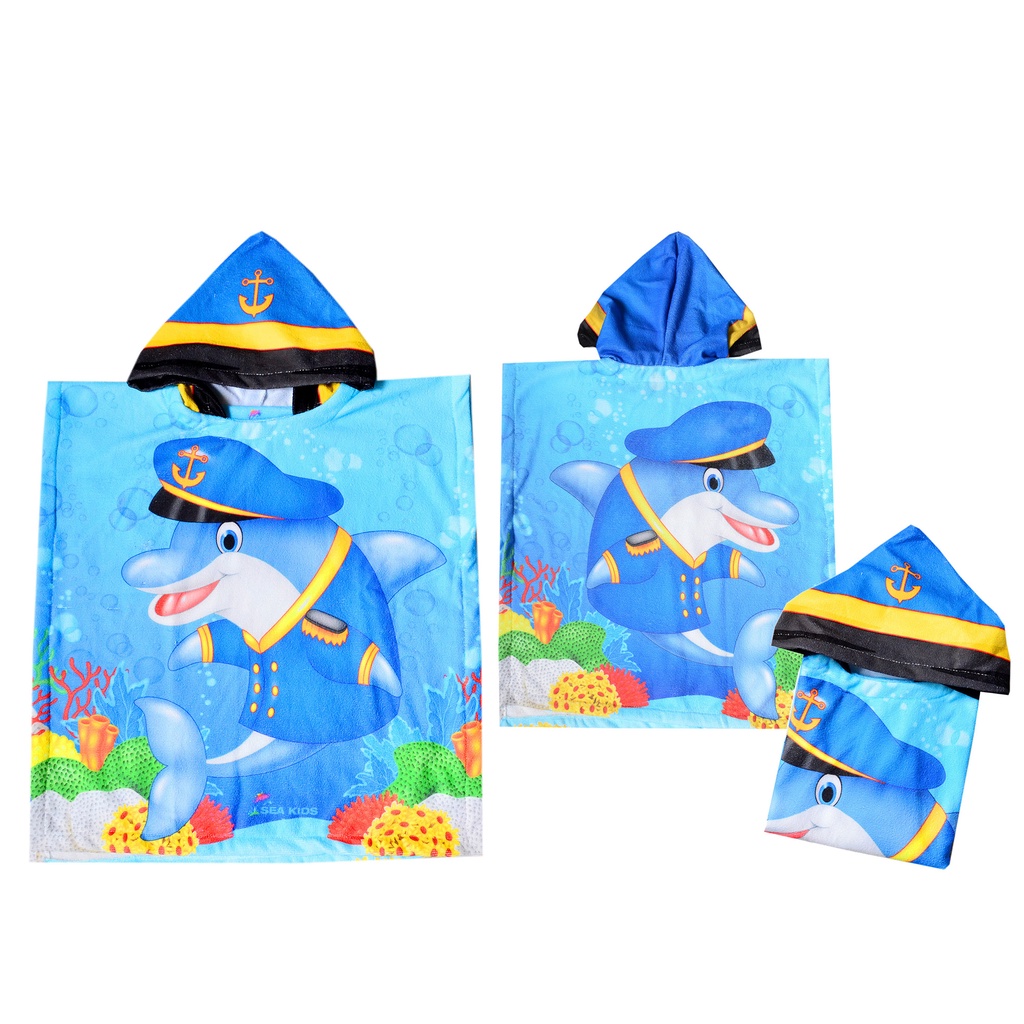 Toalha Poncho Com Capuz Macia Infantil Golfinho