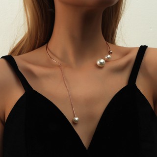 Moda Elegante Grande Imitação Branco Gargantilha De Pérola Para Mulher Geometry Clavicle Chain Necklace Jóias De Casamento